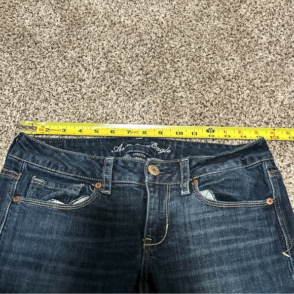 American Eagle Jeans Womens 6 Reg Blue Dark Wash Low Rise Skinny Kick Bootcut! - Picture 8 of 13